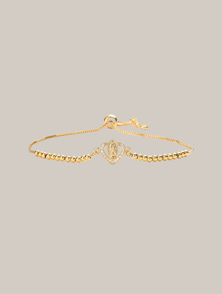 Pulsera Ajustable Corazón Virgen con Pavé