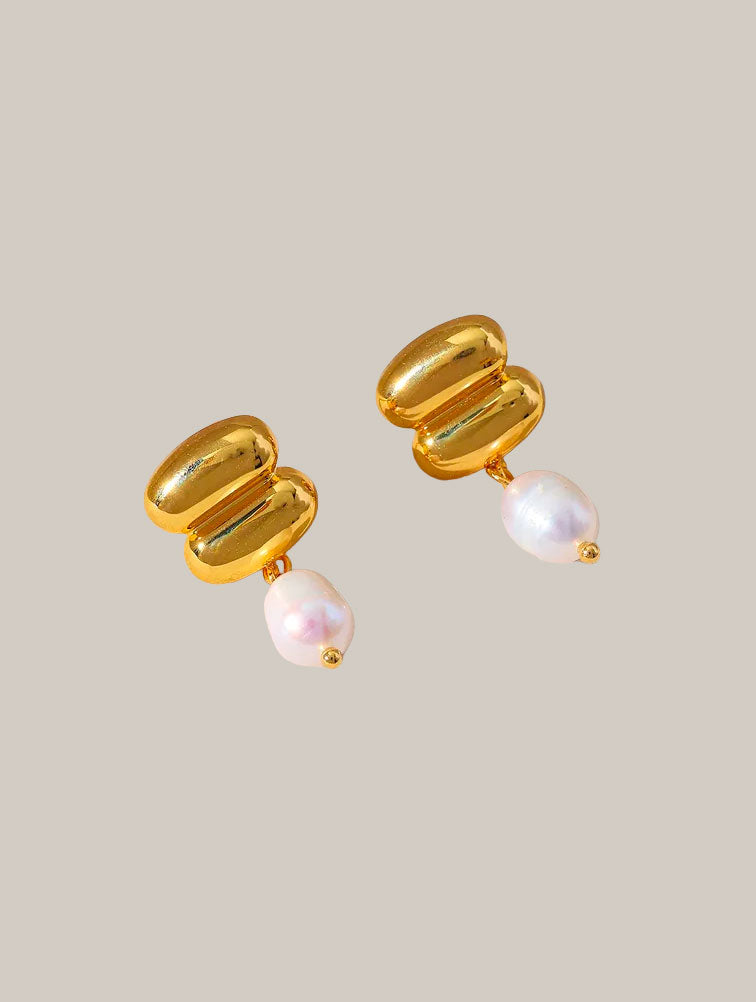Aretes Doble Esfera con Perla