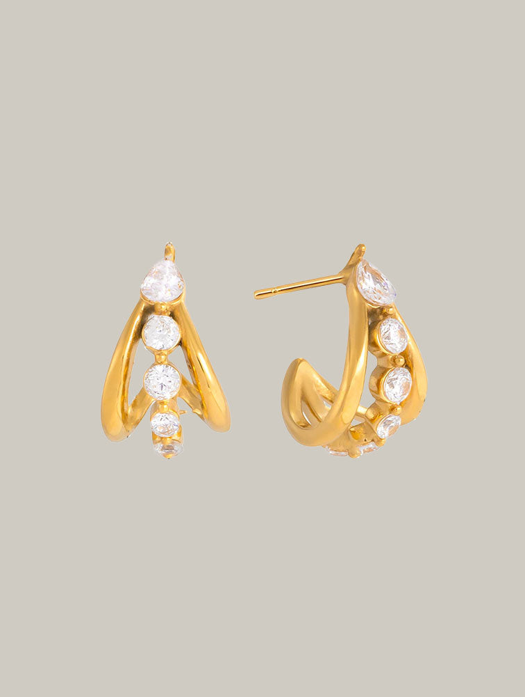 Aretes de Aro Doble con Fila de Zirconias