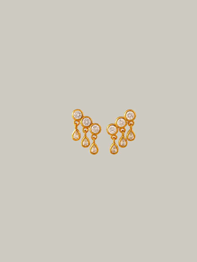 Aretes de Gotas y Esferas Doradas