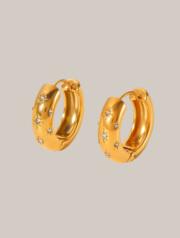Pendientes Argolla Estrellas Incrustadas
