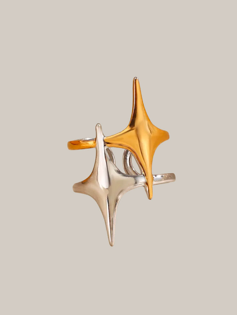 Anillo de Doble Estrella Cruzada Bicolor