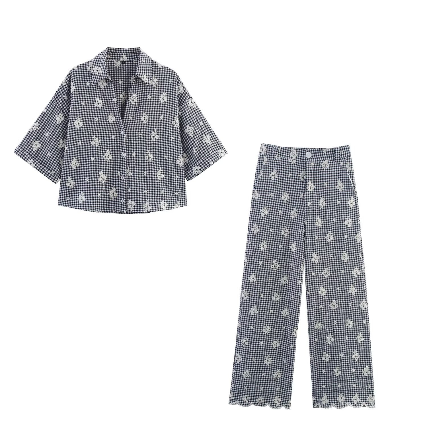 Set Vichy bordado
