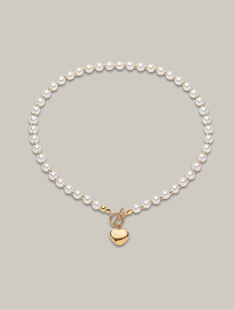 Collar de perlas heart charm